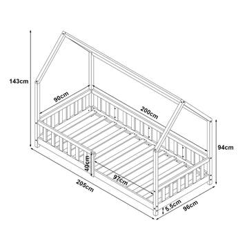 Kinderbed Hesel huisbed met uitvalbeveiliging 90x200 cm grij, Verzenden, Nieuw