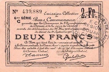 2 Francs France Komitat 59 – Douai – Carvin – Gemeinsc, Verzenden