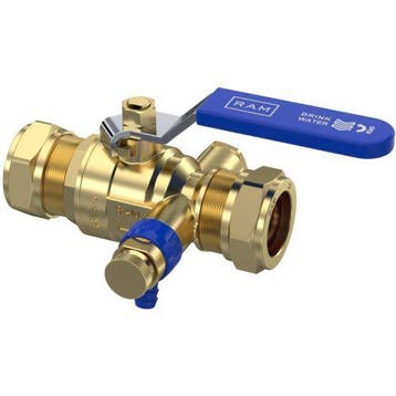 Raminex kogelkraan 22mm knel + aftap 1/4, Doe-het-zelf en Verbouw, Ophalen of Verzenden, Nieuw