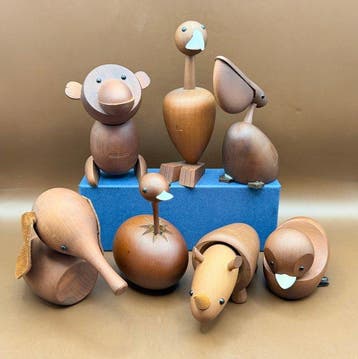 Senshukai  - Speelgoed meubels 7 Vintage wooden animals, Antiek en Kunst