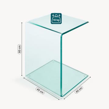 Bijzettafel Trölmapilu glas c vorm 60x40x40 cm transparant [, Huis en Inrichting, Tafels | Bijzettafels, Verzenden, Nieuw