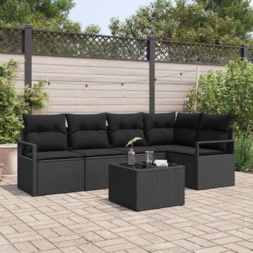 vidaXL Bankstel 6 st Zwart poly rattan, Verzenden, Nieuw, 6 zitplaatsen