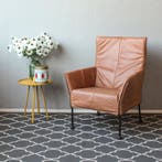 2x Montis Charly Fauteuil Buffalo Leer Cognac - Zwart/Dop, Ophalen, Minder dan 75 cm, Zo goed als nieuw, Leer