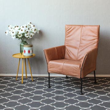2x Montis Charly Fauteuil Buffalo Leer Cognac - Zwart/Dop, Ophalen, Minder dan 75 cm, Zo goed als nieuw, Leer