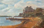 Scuola italiana (XIX-XX) - Paesaggio marino con personaggi e, Antiek en Kunst, Kunst | Schilderijen | Klassiek