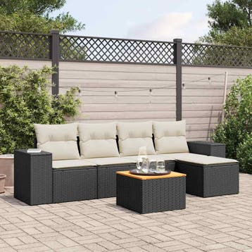 vidaXL 6-delige Loungeset met kussens poly rattan zwart, Verzenden, Nieuw, Loungeset