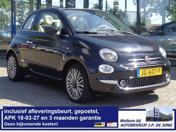 Fiat 500C 0.9 Turbo Twinair Lounge Cabrio Navi LMV 16 Clima, Voorwielaandrijving, Leder en Stof, Zwart, Origineel Nederlands