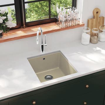 vidaXL Gootsteen enkele bak graniet beige, Verzenden, Nieuw