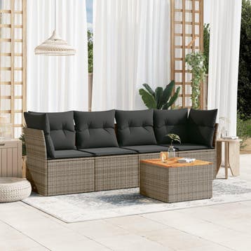 vidaXL 5-delige Loungeset met kussens poly rattan grijs, Verzenden, Nieuw, Loungeset