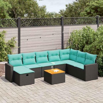 vidaXL 9-delige Loungeset met kussens poly rattan zwart, Verzenden, Nieuw, Loungeset