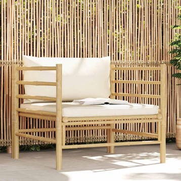 vidaXL Tuinbank met crèmewitte kussens bamboe, Verzenden, Nieuw, Hout