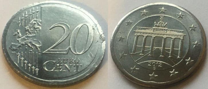 Duitsland Fehlpraegung 20 Cent 2012 D auf 10 Cent- Rohlin..., Postzegels en Munten, Munten | Europa | Niet-Euromunten, Verzenden