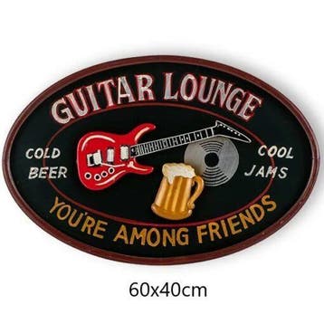 Houten Wandbord – Guitar Lounge Cold Beer Cool Jams Friends, Ophalen of Verzenden, Nieuw