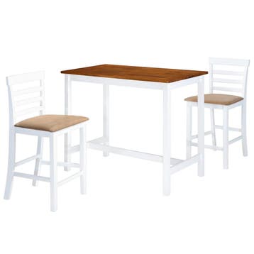 vidaXL Bartafel- en barstoelenset massief hout bruin en wit, Verzenden, Nieuw