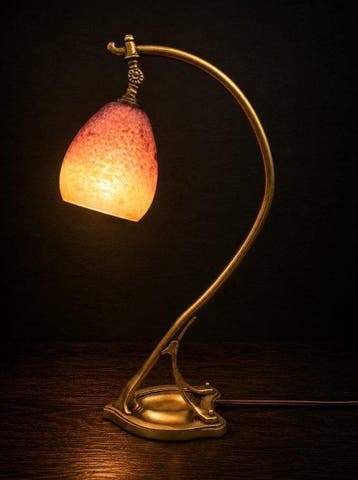 Schneider – Lampe de table Art déco en bronze patiné, tulipe