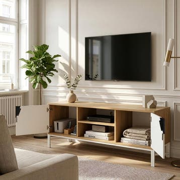 TV meubel Kerrköndam tv lowboard 120x40x46 cm eikenkleurig w, Verzenden, Nieuw