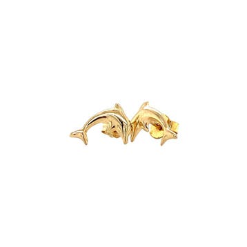 Gouden kinder oorstekers dolfijn 14 karaat, Sieraden, Tassen en Uiterlijk, Oorbellen, Verzenden, Zo goed als nieuw, Goud