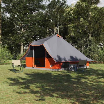 vidaXL Tipi Tent 8-persoons Grijs en Oranje taft, Verzenden, Nieuw, Tot en met 2