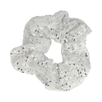 Haarelastiek Scrunchie – Glitter Stof – Pailletten – Wit, Nieuw