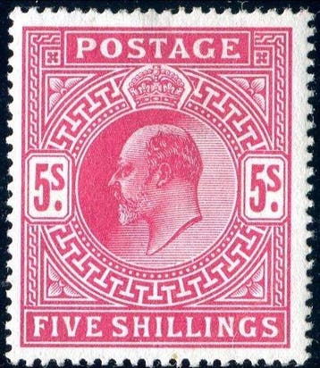 Groot-Brittannië 1902 - Edward VII, 5 sh. helder Carmijn -, Gestempeld