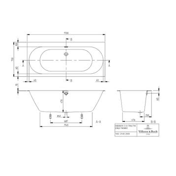 Ligbad Villeroy & Boch Oberon Duobad Quarel 170x75 Met Poten, Ophalen of Verzenden, Nieuw