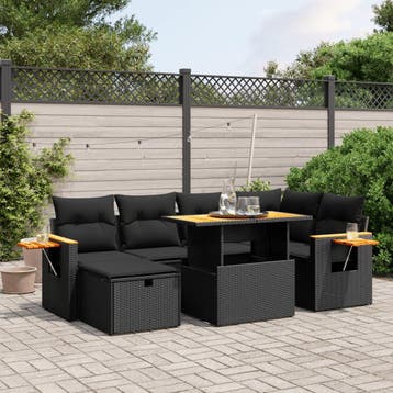 vidaXL 7-delige Loungeset met kussens poly rattan zwart, Verzenden, Nieuw, Loungeset