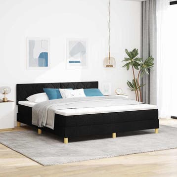 vidaXL Boxspringbed met kussen met hoofdeinde Zwart 180 x, Verzenden, Zwart, Stof, Nieuw