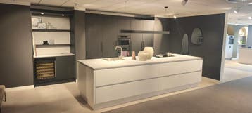 Showmodel moderne designkeuken greeploos met fineer 0014 23, Ophalen, Wit, Overige typen, Nieuw