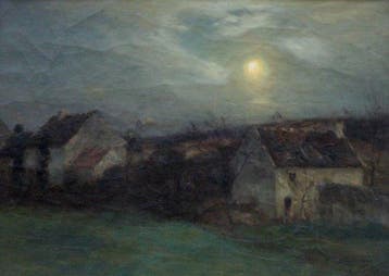 Paul Joseph Meslé (1855-1929) - Moonrize over the village, Antiek en Kunst