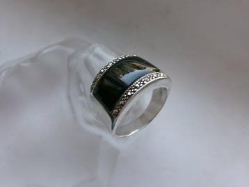 Zilver, Onyx & Marcasites - Ring - Art Deco-stijl
