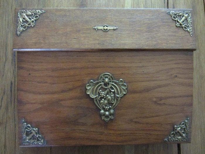 Schrijfhelling - Hout & Messing, Antiek en Kunst, Curiosa en Brocante