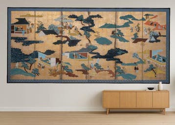 Vouwscherm  (byôbu) - Papier, Lak, Hout, Bladgoud - Japan