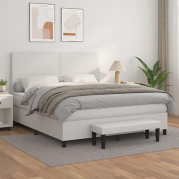 vidaXL Boxspring met matras kunstleer wit 180x200 cm, Overige materialen, Eenpersoons, Verzenden, Wit