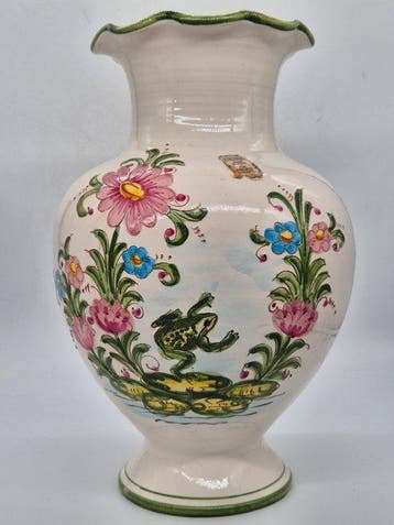 Große Vase – Handbemalt mit Blumen und Frosch-Motiv - Vaas -