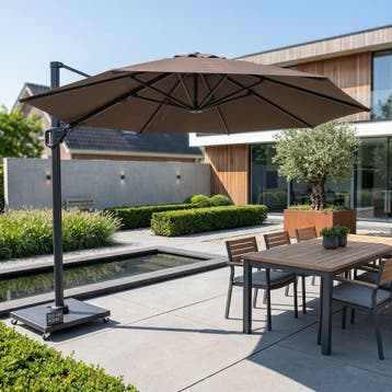 Challenger T2 premium zweefparasol 350 cm rond havana met, Tuin en Terras, Ophalen of Verzenden, Nieuw