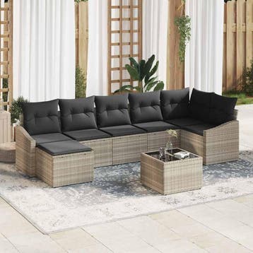 vidaXL Bankstel 8 st Lichtgrijs poly rattan, Verzenden, Nieuw, Rotan, 8 zitplaatsen