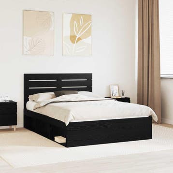 vidaXL Bedframe met hoofdeinde Zwart 150 x 200 cm Massief, Verzenden, Nieuw, Zwart, Hout