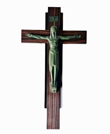 Art Deco Crucifix - Hout, Metaal - 1920-1930 - 50 cm, Antiek en Kunst