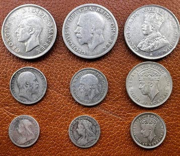 Verenigd Koninkrijk. Victoria-G VI. 1900-1948 (Lot of 9, Postzegels en Munten