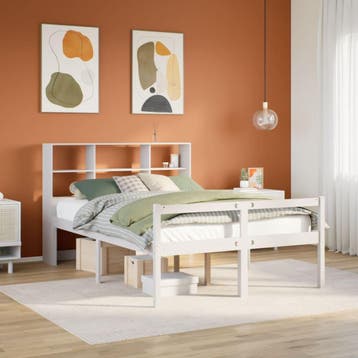 vidaXL Bed met boekenkast zonder matras grenenhout wit, Huis en Inrichting, Slaapkamer | Bedden, Verzenden, Wit, 200 cm, 160 cm