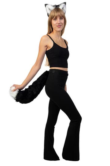 Haarband Furry Oren Staart Set Zwart Wit Punt Kat Poes Vos D, Ophalen of Verzenden, Nieuw, Carnaval, Accessoires