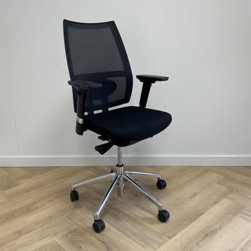 ergonomische bureaustoel + lendesteun, zwart - chroom, Ophalen of Verzenden, Ergonomisch, Gebruikt, Bureaustoel