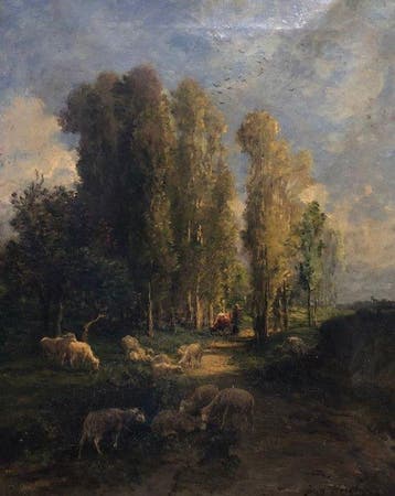 Jules Hereau (1839-1879) - Paesaggio con pecore al pascolo