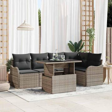 vidaXL Tuin Sofa Set 6 st Grijs Poly Rattan, Verzenden, Nieuw, Rotan, 6 zitplaatsen