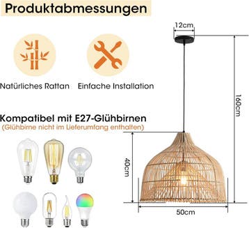 Hanglamp Rattan - 50 cm natuurlijke bamboe lampenkap, mandvo, Huis en Inrichting, Verzenden, Zo goed als nieuw