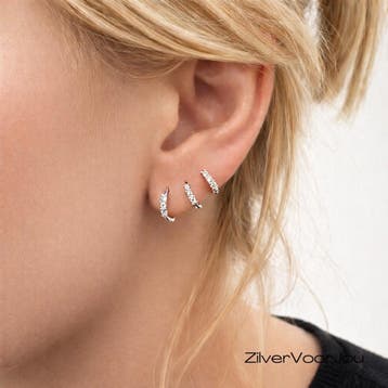 Zilveren 3-delige set mini huggie hoops 3 tiny stars 11, 9 e, Verzenden, Nieuw, Zilver