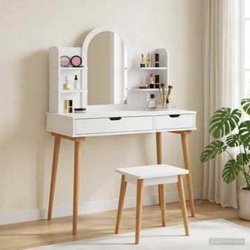 vidaXL Toilettafel Set FAUSKE 4 st Wit 100 x 50 x 143 cm, Verzenden, Nieuw