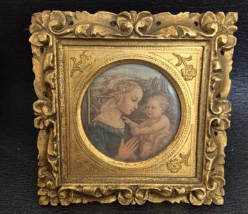 Lijst - Uitgebreid houtsnijwerk in verguld hout - Madonna, Antiek en Kunst