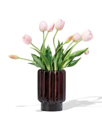 HEMA Vaas 18cm glas ribbel bruin, Verzenden, Nieuw, Bruin