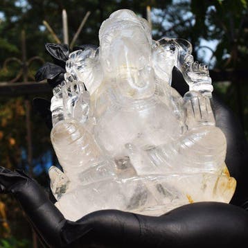 Beeld, Big Genuine Clear Quartz Carved Divine Lord Ganesha